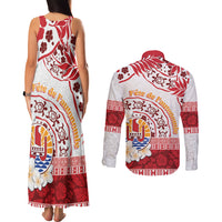 French Polynesia Internal Autonomy Day Couples Matching Tank Maxi Dress and Long Sleeve Button Shirt Tropical Hibiscus And Turtle Pattern LT05 - Polynesian Pride