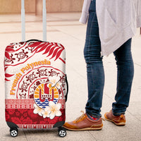 French Polynesia Internal Autonomy Day Luggage Cover Tropical Hibiscus And Turtle Pattern LT05 Red - Polynesian Pride