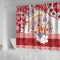 French Polynesia Internal Autonomy Day Shower Curtain Tropical Hibiscus And Turtle Pattern