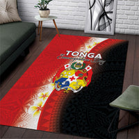 Tonga Emancipation Day Area Rug Tongan Ngatu Pattern With Plumeria LT05 Red - Polynesian Pride