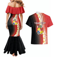 Personalised Tonga Emancipation Day Couples Matching Mermaid Dress and Hawaiian Shirt Tongan Ngatu Pattern With Plumeria LT05 - Polynesian Pride