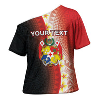 Personalised Tonga Emancipation Day Cross Shoulder Shirt Tongan Ngatu Pattern With Plumeria LT05 - Polynesian Pride