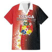 Personalised Tonga Emancipation Day Family Matching Mermaid Dress and Hawaiian Shirt Tongan Ngatu Pattern With Plumeria LT05 Dad's Shirt - Short Sleeve Red - Polynesian Pride