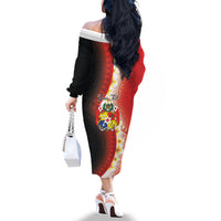 Personalised Tonga Emancipation Day Family Matching Off The Shoulder Long Sleeve Dress and Hawaiian Shirt Tongan Ngatu Pattern With Plumeria LT05 - Polynesian Pride