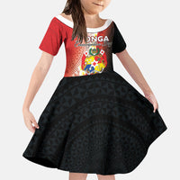 Personalised Tonga Emancipation Day Family Matching Summer Maxi Dress and Hawaiian Shirt Tongan Ngatu Pattern With Plumeria LT05 Daughter's Dress Red - Polynesian Pride