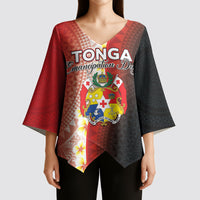 Personalised Tonga Emancipation Day Kimono Sleeve Blouse Tongan Ngatu Pattern With Plumeria LT05 - Polynesian Pride