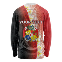 Personalised Tonga Emancipation Day Long Sleeve Shirt Tongan Ngatu Pattern With Plumeria LT05 - Polynesian Pride