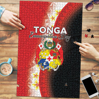 Tonga Emancipation Day Puzzle Tongan Ngatu Pattern With Plumeria LT05 Red - Polynesian Pride