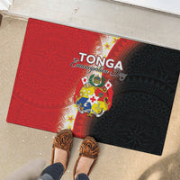 Tonga Emancipation Day Rubber Doormat Tongan Ngatu Pattern With Plumeria LT05 - Polynesian Pride