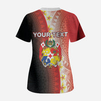 Personalised Tonga Emancipation Day Scrub Top Tongan Ngatu Pattern With Plumeria LT05 - Polynesian Pride