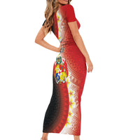 Personalised Tonga Emancipation Day Short Sleeve Bodycon Dress Tongan Ngatu Pattern With Plumeria LT05 - Polynesian Pride