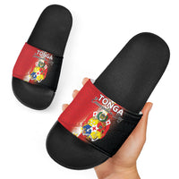 Tonga Emancipation Day Slide Sandals Tongan Ngatu Pattern With Plumeria LT05 - Polynesian Pride