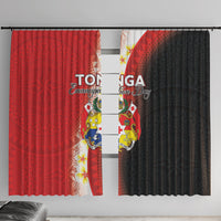 Tonga Emancipation Day Window Curtain Tongan Ngatu Pattern With Plumeria LT05 With Hooks Red - Polynesian Pride