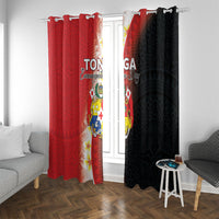 Tonga Emancipation Day Window Curtain Tongan Ngatu Pattern With Plumeria LT05 With Grommets Red - Polynesian Pride