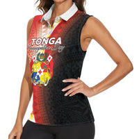 Personalised Tonga Emancipation Day Women Sleeveless Polo Shirt Tongan Ngatu Pattern With Plumeria LT05 - Polynesian Pride