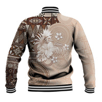 Tonga Ngatu Motifs Baseball Jacket With Coat Of Arms Beige