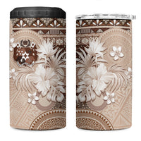 Tonga Ngatu Motifs 4 in 1 Can Cooler Tumbler With Coat Of Arms Beige LT05 One Size: 16 oz Beige - Polynesian Pride