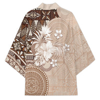 Tonga Ngatu Motifs Kimono With Coat Of Arms Beige