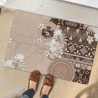 Tonga Ngatu Motifs Rubber Doormat With Coat Of Arms Beige