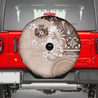 Tonga Ngatu Motifs Spare Tire Cover With Coat Of Arms Beige