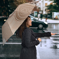 Tonga Ngatu Motifs Umbrella With Coat Of Arms Beige