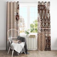 Tonga Ngatu Motifs Window Curtain With Coat Of Arms Beige