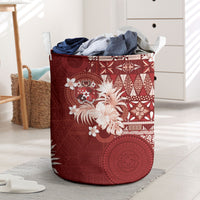 Tonga Ngatu Motifs Laundry Basket With Coat Of Arms Red