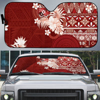 Tonga Ngatu Motifs Auto Sun Shade With Coat Of Arms Red