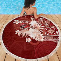 Tonga Ngatu Motifs Beach Blanket With Coat Of Arms Red
