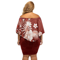 Tonga Ngatu Motifs Family Matching Off Shoulder Short Dress and Hawaiian Shirt With Coat Of Arms Red LT05 - Polynesian Pride