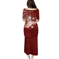 Tonga Ngatu Motifs Family Matching Puletasi and Hawaiian Shirt With Coat Of Arms Red LT05 - Polynesian Pride