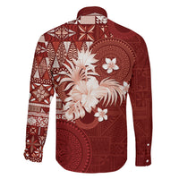Tonga Ngatu Motifs Family Matching Summer Maxi Dress and Hawaiian Shirt With Coat Of Arms Red LT05 - Polynesian Pride