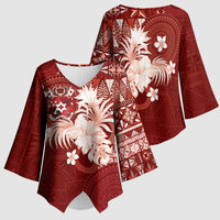 Tonga Ngatu Motifs Kimono Sleeve Blouse With Coat Of Arms Red