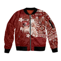 Tonga Ngatu Motifs Sleeve Zip Bomber Jacket With Coat Of Arms Red