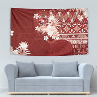 Tonga Ngatu Motifs Tapestry With Coat Of Arms Red