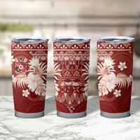 Tonga Ngatu Motifs Tumbler Cup With Coat Of Arms Red