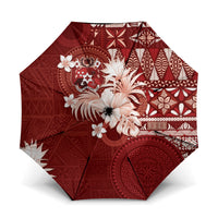 Tonga Ngatu Motifs Umbrella With Coat Of Arms Red