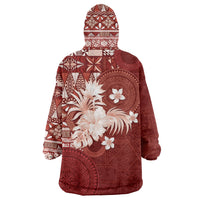 Tonga Ngatu Motifs Wearable Blanket Hoodie With Coat Of Arms Red LT05 - Polynesian Pride