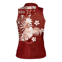 Tonga Ngatu Motifs Women Sleeveless Polo Shirt With Coat Of Arms Red LT05 - Polynesian Pride