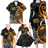 Personalised Papua New Guinea Family Matching Long Sleeve Bodycon Dress and Hawaiian Shirt Happy 50th Independence Anniversary LT05 - Polynesian Pride