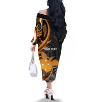 Personalised Papua New Guinea Family Matching Off The Shoulder Long Sleeve Dress and Hawaiian Shirt Happy 50th Independence Anniversary - Polynesian Pride