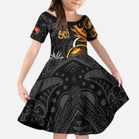 Personalised Papua New Guinea Family Matching Tank Maxi Dress and Hawaiian Shirt Happy 50th Independence Anniversary LT05 Daughter's Dress Black - Polynesian Pride
