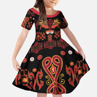 Papua Batik Motif Family Matching Mermaid Dress and Hawaiian Shirt Papua Spirit Black Version LT05 Daughter's Dress Black - Polynesian Pride