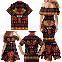 Papua Batik Motif Family Matching Mermaid Dress and Hawaiian Shirt Papua Spirit Black Version LT05 - Polynesian Pride