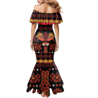 Papua Batik Motif Family Matching Mermaid Dress and Hawaiian Shirt Papua Spirit Black Version LT05 - Polynesian Pride