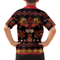 Papua Batik Motif Family Matching Off Shoulder Short Dress and Hawaiian Shirt Papua Spirit Black Version - Polynesian Pride
