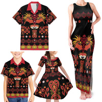 Papua Batik Motif Family Matching Tank Maxi Dress and Hawaiian Shirt Papua Spirit Black Version LT05 - Polynesian Pride