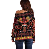 Papua Batik Motif Off Shoulder Sweater Papua Spirit Black Version - Polynesian Pride
