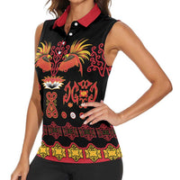 Papua Batik Motif Women Sleeveless Polo Shirt Papua Spirit Black Version LT05 - Polynesian Pride