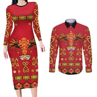 Papua Batik Motif Couples Matching Long Sleeve Bodycon Dress and Long Sleeve Button Shirt Papua Spirit Red Version LT05 Red - Polynesian Pride
